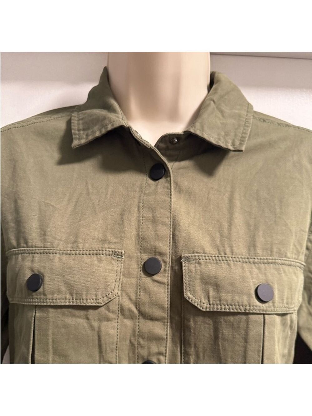Malibu Bum Army Green Shacket Button-Up Utility Layering Top Small - Picture 3 of 15
